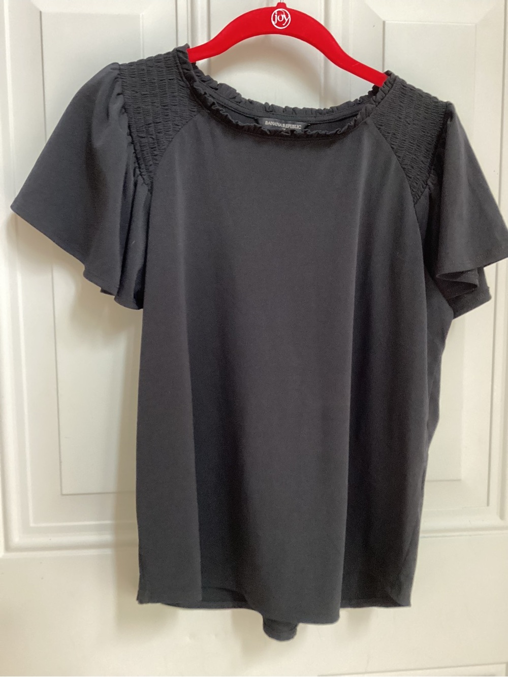 Banana Republic Black Smocked Yoke Flutter Sleeve Top